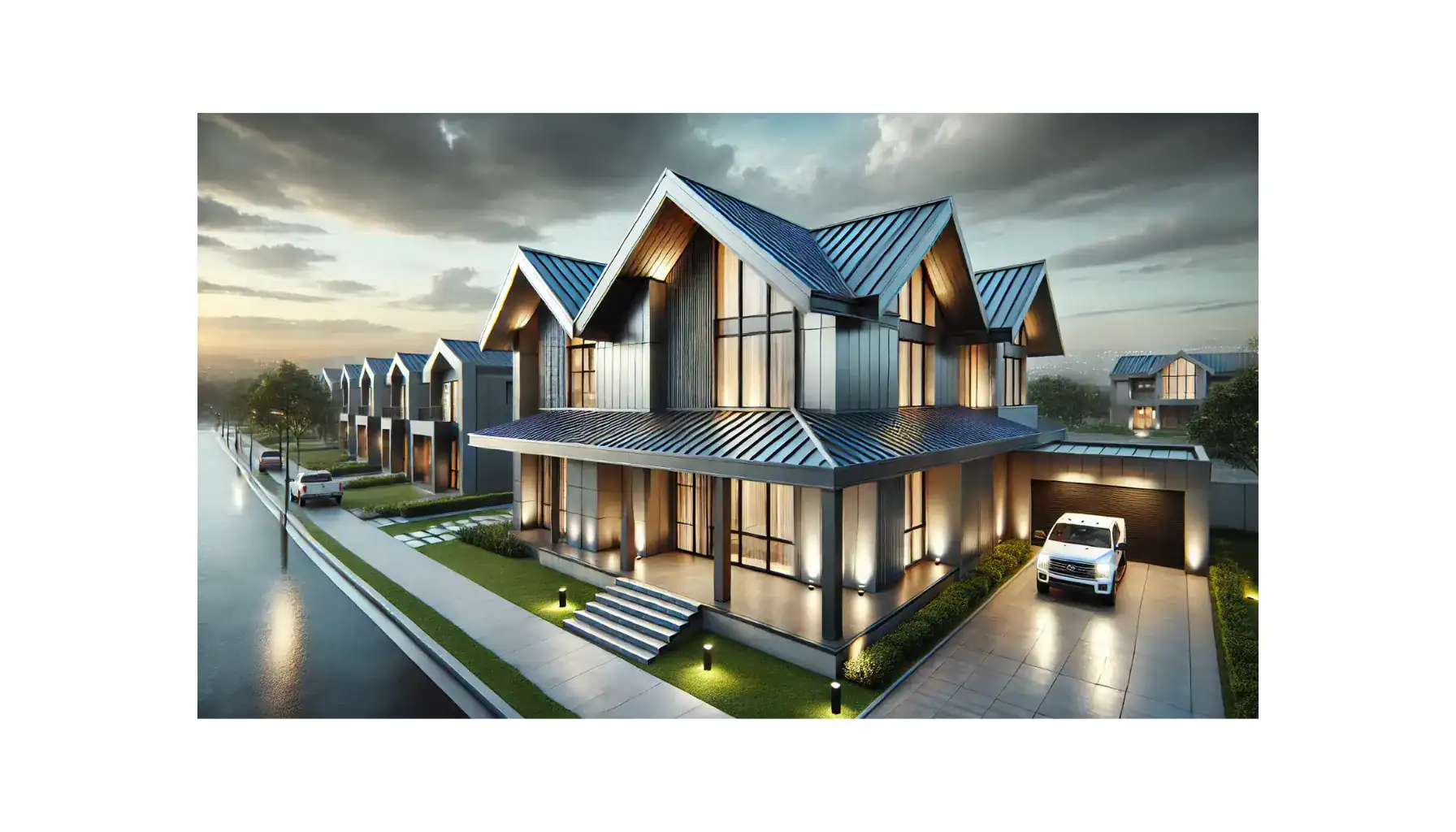 Contemporary metal roofing on modern homes with sleek design and energy efficiency.